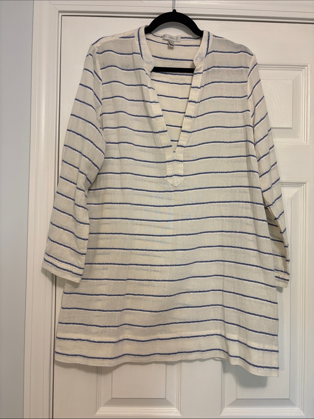 J. Crew White Tunic with Blue Stripes